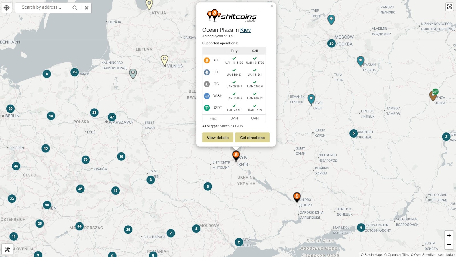Карта криптовалютных банкоматов в Украине